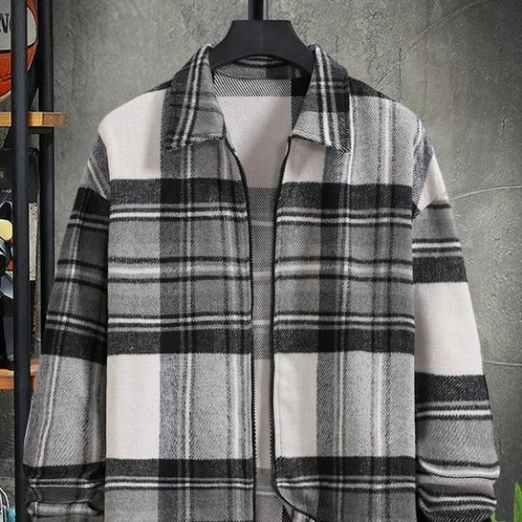 Preppy Plaid Men's Drop Shoulder Overcoat